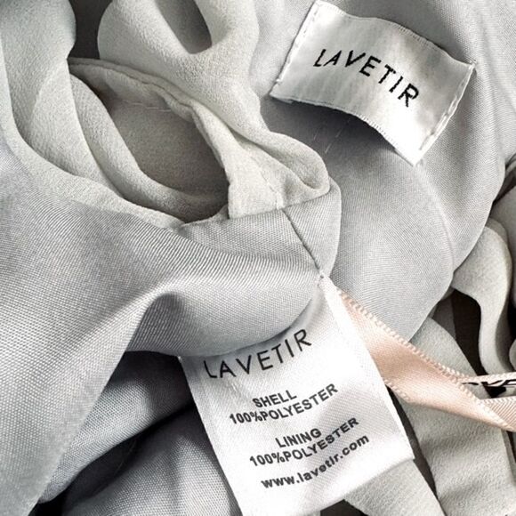 Lavetir Silver Chiffon V-Neck Long Formal A-Line Dress Lace Up Back Size Small - Picture 14 of 14